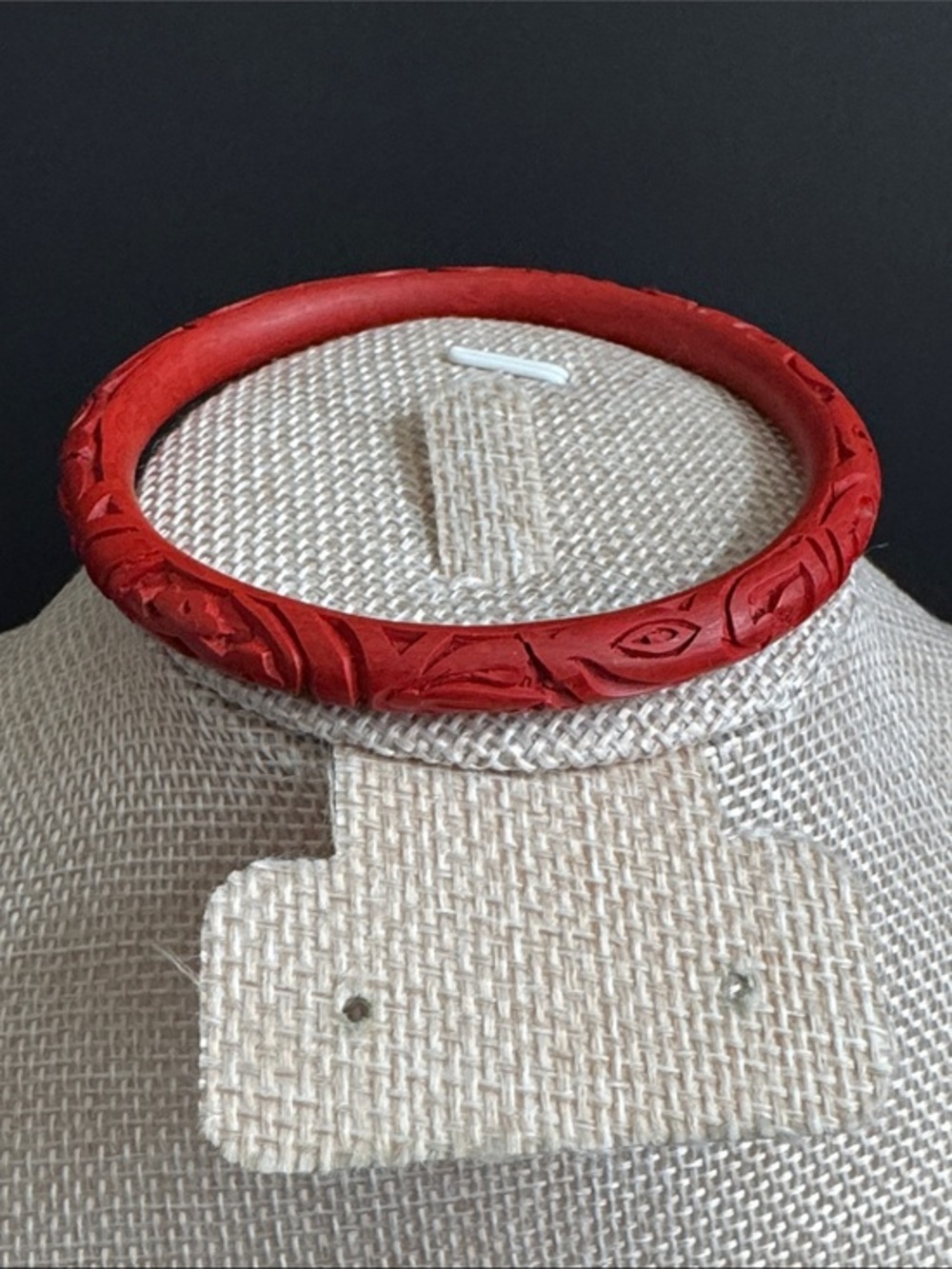 VTG Chinese Red Lacquer Cinnabar Bangle - Carved Floral Bracelet